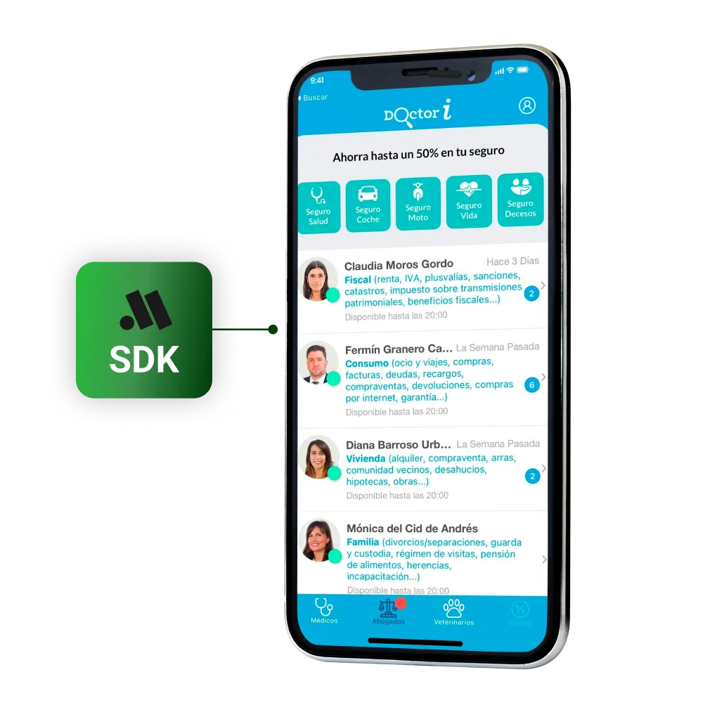 SDK de MeetingLawyers integrado en una app de terceros